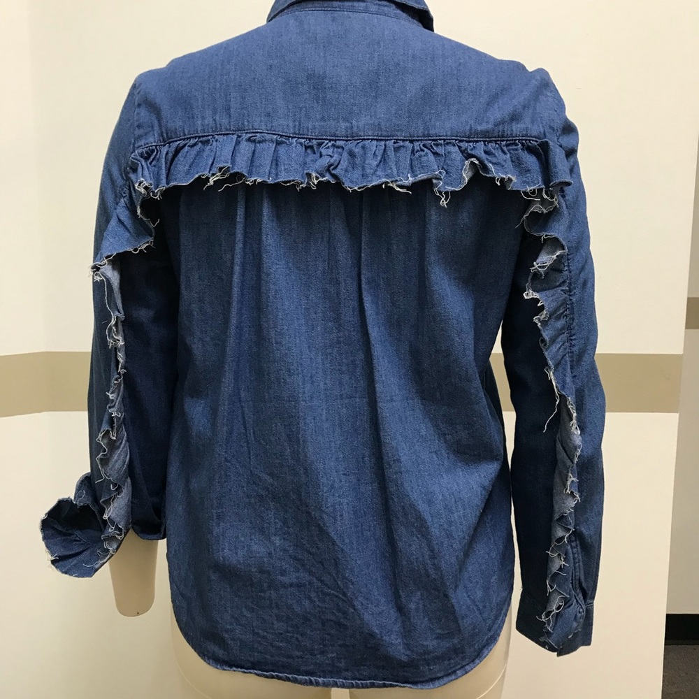 Zara Dark blue denim button up shirt.